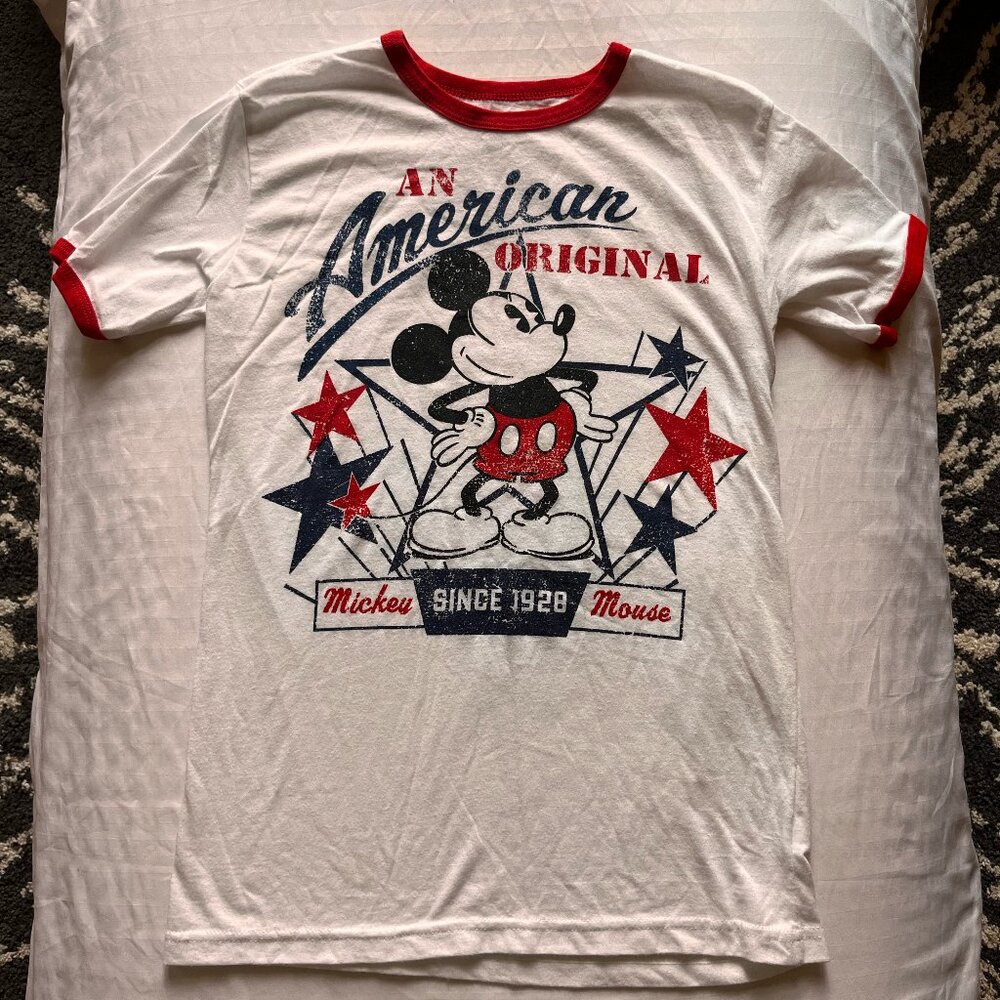 Disney Men's and Boy's Red and White Mickey Mouse Short Sleeve T-Shirt
